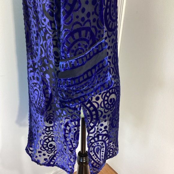 VINTAGE BOB MACKIE WEARABLE ART SIZE SMALL ROYAL BLUE BURNOUT TUNIC BLOU… - Picture 7 of 10